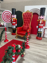 Load image into Gallery viewer, Santa throne rental with nutcrackers and giant lollipop prop – Christmas decor Toronto
