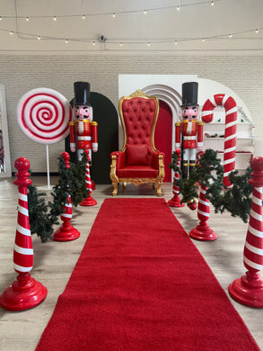 Santa throne rental with nutcrackers and giant lollipop prop – Christmas decor Toronto